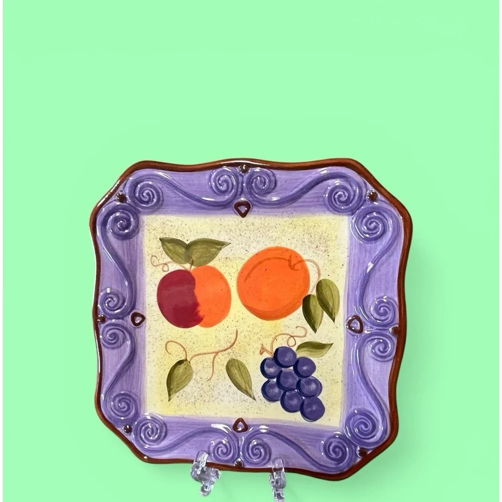 Tabletops Gallery‎ Medici Hand Painted Hand Crafted 8 Inch Square Fruit Plate